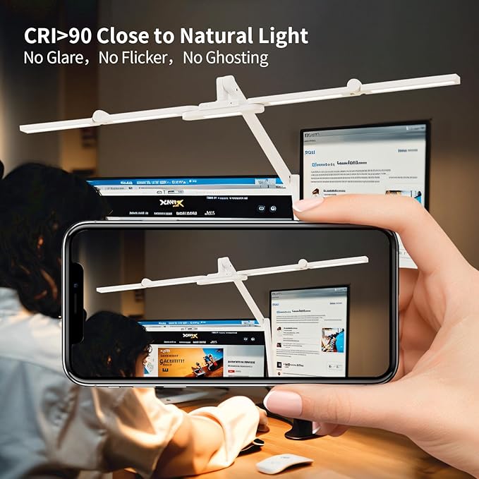 Led Desk Lamp with Clamp, 41" Architect Desk Lamp, 24W Ultra Bright Auto Dimming Computer Light, Eye-Caring Task Lamp for Home Office, Reading, Study, Dual Monitors, Workbench