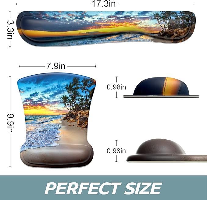 ITNRSIIET Mouse Pad Wrist Support Keyboard Wrist Rest Pad Ergonomic Mousepad Non-Slip Memory Foam Keyboard Pad Easy Typing Pain Relief Perfect for PC Laptop Gaming Office, Beach
