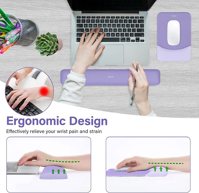 MOSISO Wrist Rest Support for Mouse Pad&Keyboard Set, Rectangular Ergonomic Mousepad Non-Slip Base Home/Office Easy Typing Pad with Neoprene Cloth&Raised Silicone Lining, Purple