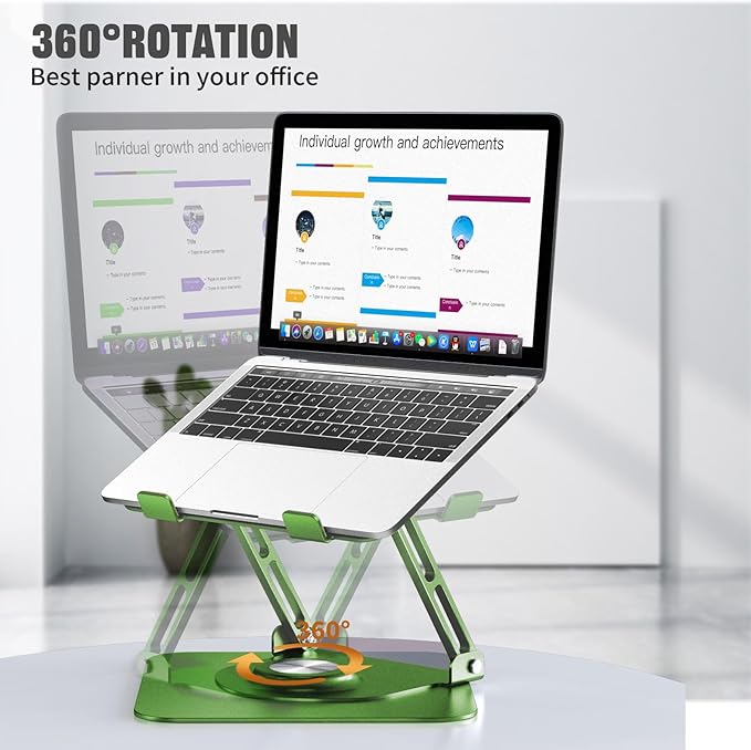 Laptop Stand for Desk, Adjustable Computer Stand with 360° Rotating Base, Ergonomic Laptop Riser for Collaborative Work, Foldable & Portable Laptop Stand, fits for All 10-16" Laptops (Green)