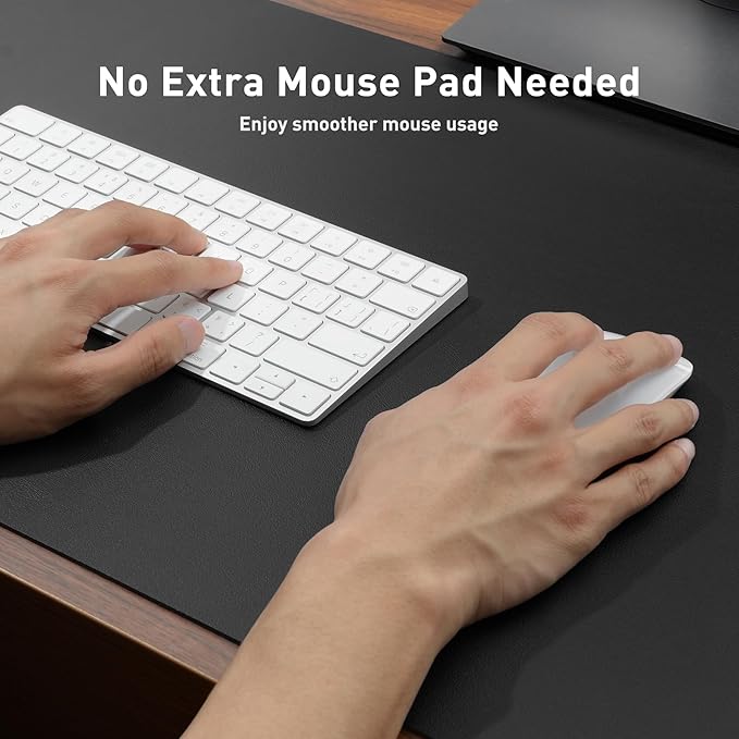 Aothia Leather Desk Pad Protector, Mouse Pad, Office Desk Mat, Non-Slip PU Leather Desk Blotter, Laptop Desk Pad, Waterproof Desk Writing Pad for Office and Home (48"x17", Black)