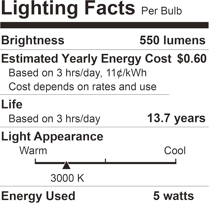 BUBO A19 LED Light Bulbs, 40 Watt Equivalent LED Bulbs, Warm White 3000K, 550 Lumens, E26 Standard Base, Non-Dimmable, 5W Warm White LED Bulbs for Bedroom Living Room Home Office, 6 Pack