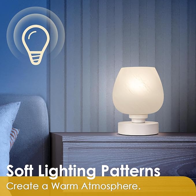 Soilsiu Bedside Table Lamp - Touch Small Lamp for Bedroom Nightstand, 3-Way Dimmable, White Opal Glass Shade, Warm LED Bulb Included