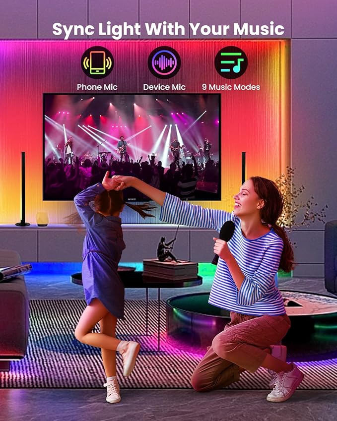 Smart RGB+IC LED Light Bars, 15 Inch Portable TV Backlight, Gaming Ambient Lighting, Color Changing Mood Light, APP Control, Voice Control, 44 Scene Mode, 16 Million Color, Music Sync, For TV, Monitor