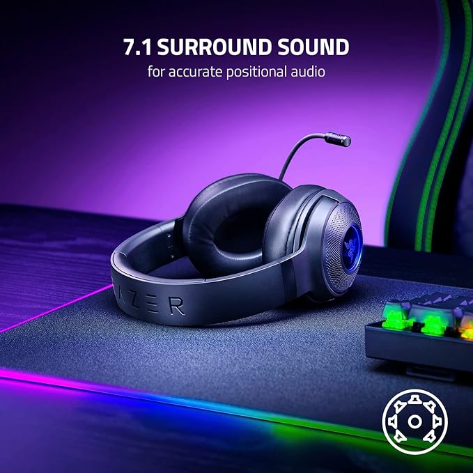 Razer Kraken V3 X Wired USB Gaming Headset: Lightweight Build - Triforce 40mm Drivers - HyperClear Cardioid Mic - 7.1 Surround Sound - Chroma RGB Lighting - Black,(Pack of 8)