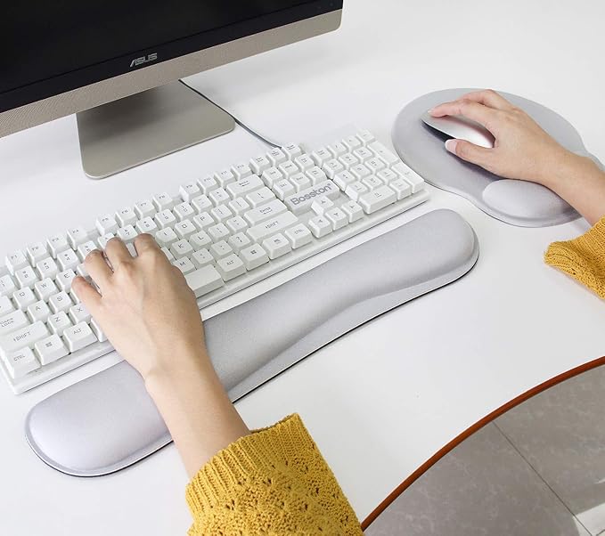 Ergonomic Keyboard Mouse Pad Wrist Rest Support Set for Laptop/Computer/Desktop,Memory Foam Hand Rest Wrist Cushion for Gaming/Office,Lightweight Comfortable (Greyish White)