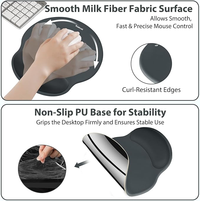 Mouse Pad and Keyboard Wrist Rest, 3-in-1 Gel Memory Foam Ergonomic Mouse Pad with Wrist Rest Set, Gaming Mousepad Arm Cushion Support for Computer Office Desk Accessories Cute Setup, Charcoal