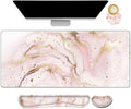 ARTSO Large Gaming Mouse Pad, Keyboard Wrist Rest Pad & Wrist Support Mousepad Set, Stitched Edge, Extended, Non-Slip Base, Memory Foam,Multifunctional Desk Mat 4pcs for Office & Home, Pink Marble