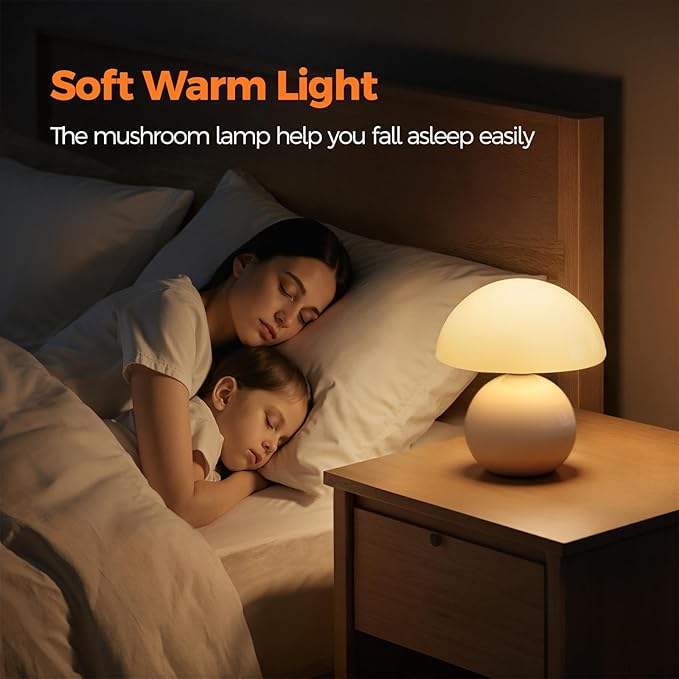 NIORSUN Mushroom Lamp Table Lamp for Bedroom, Portables Cordless Table Lamp,Wireless lamp,Small Bedside Table Touch Lamps for Living Room,Mini Mushroom 5200mAh Battery Operated Lamp Modern Cream
