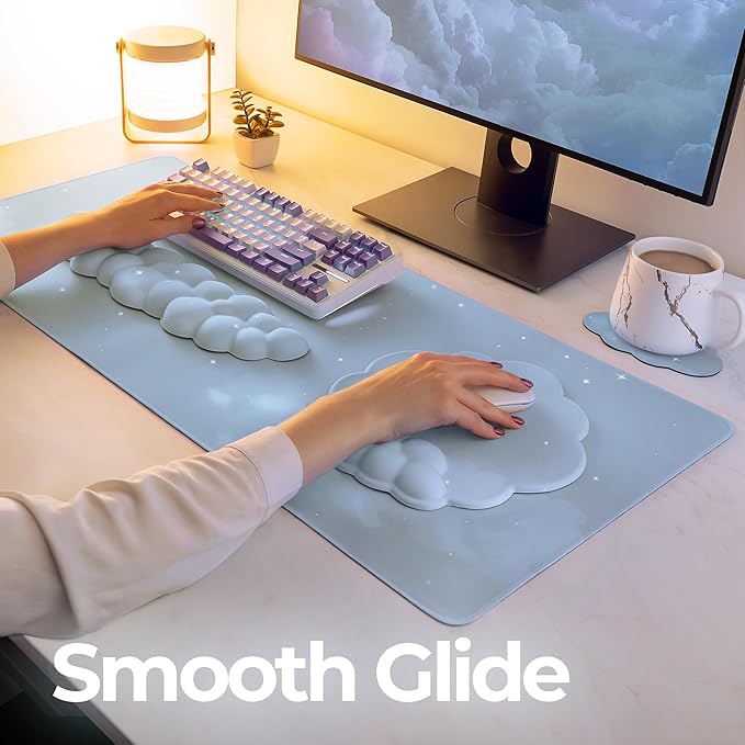Premium Quality Cloud Wrist Rest Keyboard & Mouse Pad Set – Ergonomic Memory Foam Desk Accessories with Wrist Support for Office & Gaming – Baby-Blue-Sky
