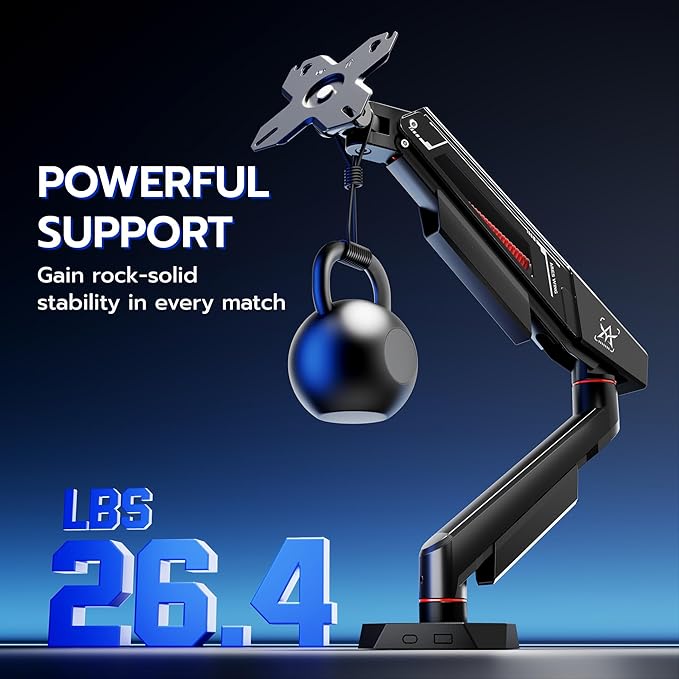 ARES WING Single Monitor Arm for 17-40 Inch Flat Curved Ultrawide Screens Up to 26.5lbs, Fully Adjustable Single Monitor Mount, C-Clamp & Grommet Base, 75/100 Vesa Mount, Black