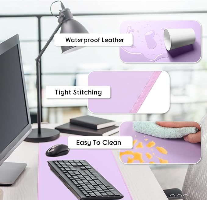 Konohan Heated Desk Pad Warm Mouse Pad, 5 Heating Level & 4 Hour Auto Shut-Off, PU Leather Warm Mouse Mat Heating Keyboard Gaming Mice Warmer Mat Only Supports 110v(Purple Color,31.5" X 13")