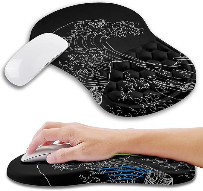 Ergonomic Mouse Pad Wrist Support with Memory Foam Massage Bulge, Carpal Tunnel Mousepad Wrist Rest for Mouse(12x8 inch, Sea Wave)
