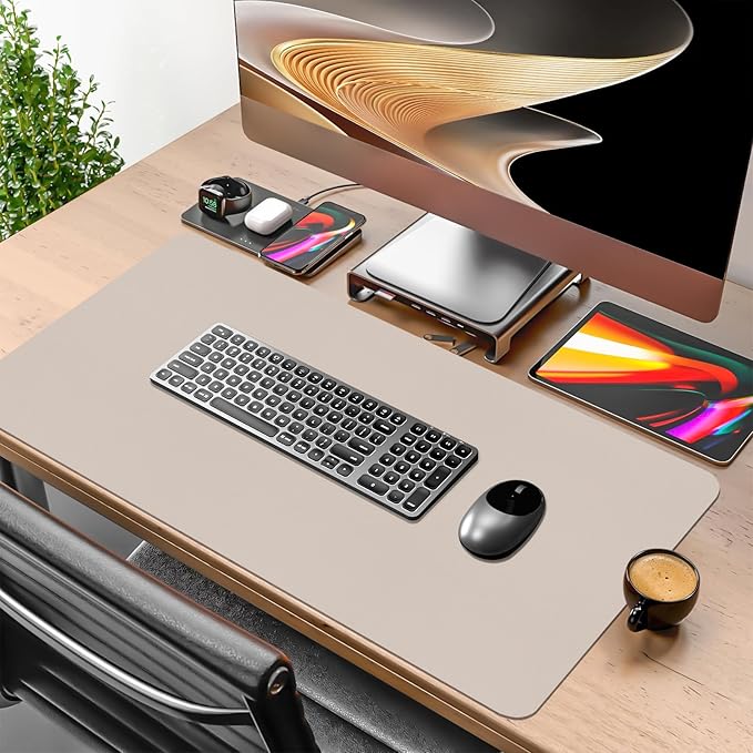 Beige Desk Mat, 31.5"×15.7" Desk Matt for Desktop, Waterproof Keyboard Pad, Computer Mats for Desktop, Large Mouse Pad, Non-Slip Computer Mat for Office Home - Cream Powder