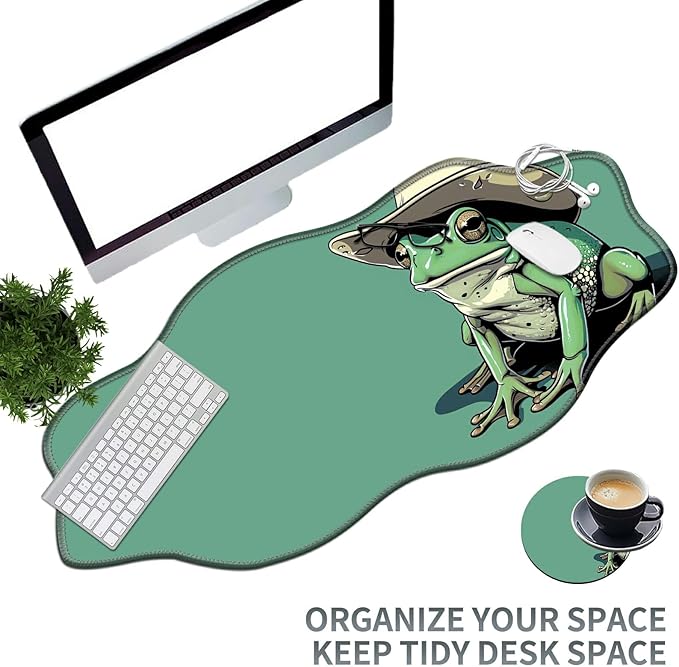 Green Frog Large Gaming Mouse Pad Plus a Coaster, 35.4 x 15.7 inches Desk Mat Extended XXL Mousepad with Stitched Edge Non-Slip Rubber, Desk Pad Computer Mouse Mat for Home Office