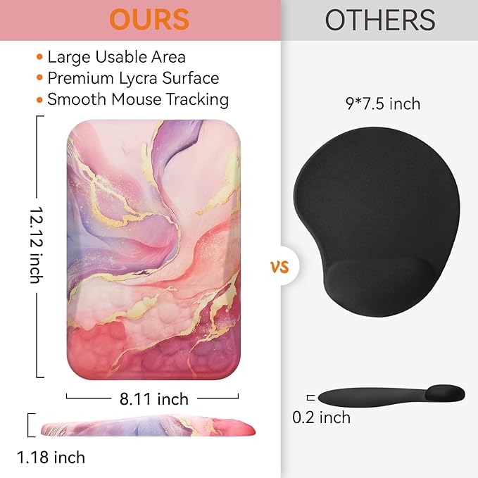 Ospelelf Pink Mouse Pad with Wrist Support Large Ergonomic Office Comfy Mousepad Wrist Rest