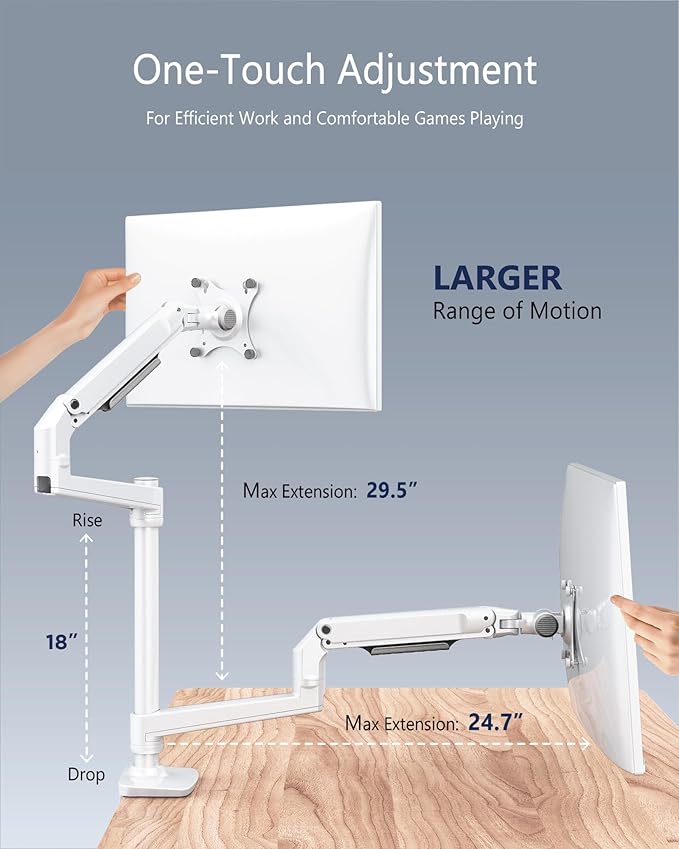Premium Dual Monitor Stand for Desk, High-Grade Aluminum Stacked Monitor Arm with Heavy-Duty Mechanical Spring, Adjustable Vertical Double Monitor Mount for 13-40 inch Screens, White
