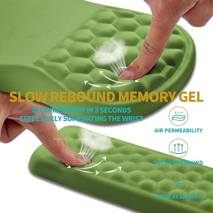 Hokafenle 2 in 1 Ergonomic Mouse Pad Wrist Support & Wrist Rest for Computer Keyboard Set, with Memory Gel Massage Bulge Design (2In1 Set, Grass Green)