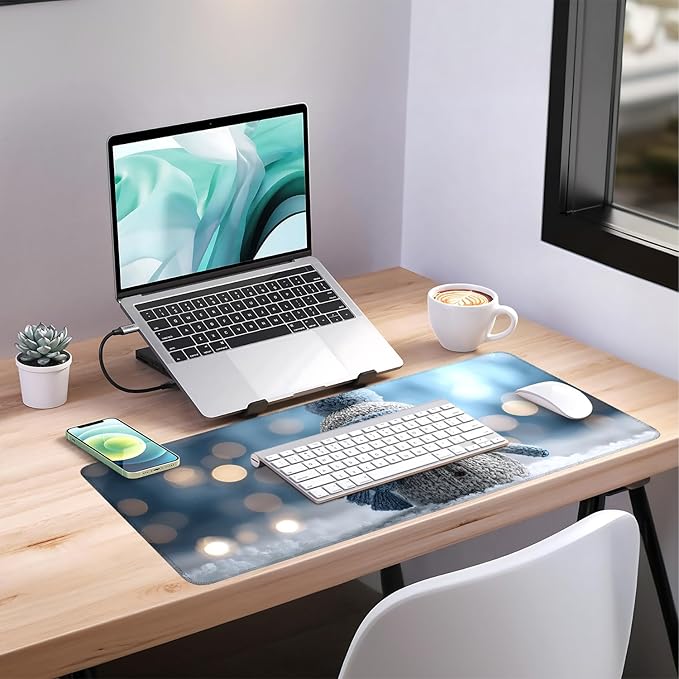 Christmas Snowman Extended Gaming Mouse Pad 35.4x15.7Inch Large Desk Mat Anti-Slip Rubber Base & Durable Stitched Edges for Gamers Smooth Mouse Writing Surface for Desk Office/Home