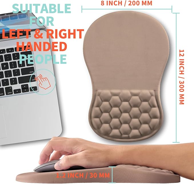 Ergonomic Mouse Pad Wrist Support with Memory Foam Massage Bulge, Carpal Tunnel Mousepad Wrist Rest for Mouse(12x8 inch, Sand Color)