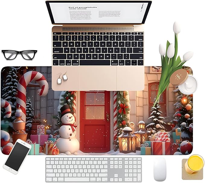 Christmas Scene Extended Gaming Mouse Pad 31.5x11.8inches Large Desk Mat Anti-Slip Rubber Base & Durable Stitched Edges for Gamers Smooth Mouse Writing Surface for Desk Office/Home