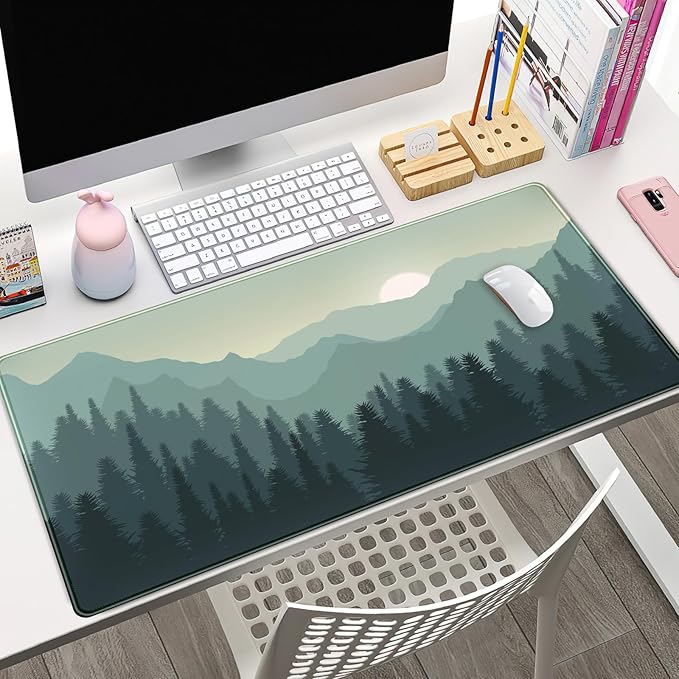 Forest Desk Mat Green Nature Large Mouse Pad XXL 31.5''X 15.7'' Landscape Aesthetic Desk Pad Gaming Mousepad Big Keyboard Mouse Mat for Laptop Computer Office Decor