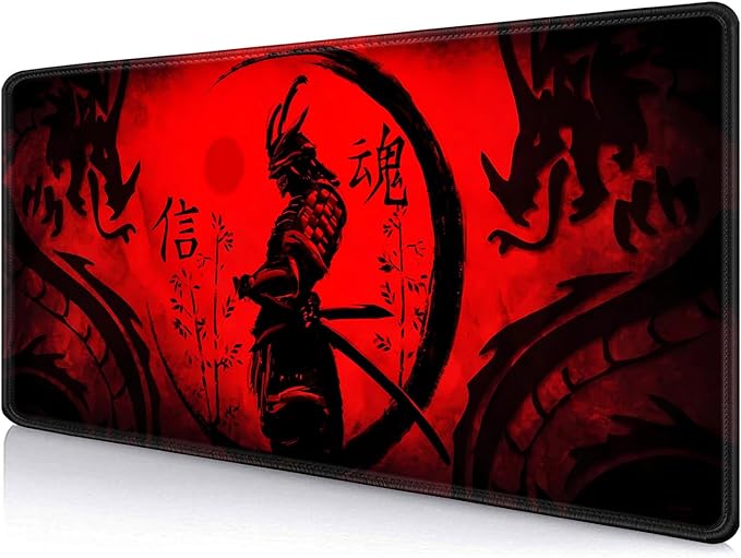 IMAYONDIA Japanese Samurai Large Gaming Mouse Pad for Laptop, Cool Anime Red Black Dragon Desk Mats, Computer Pad Desktop Mat for Gaming Player Office Extra Large Mousepad, 35.4x15.7 in