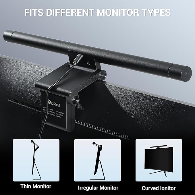 Computer Monitor Light Bar Screen Lamp: USB Powered LED Monitor Lamp with Stepless Dimming & Hue Adjustment & Memory Function & No Screen Glare for Desktop Office Home Work (Rotating Button Control)