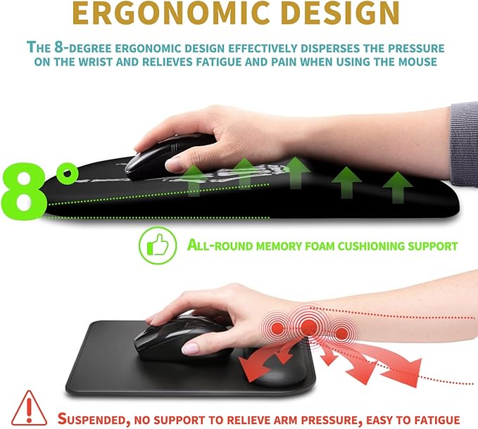 Hokafenle Ergonomic Mouse Pad Wrist Support with Massage Design, Wrist Rest Mousepad with Memory Foam&Non-Slip PU Base, Mouse Pads for Wireless Mouse & Desk (12x8 inch,Devil's Horn)