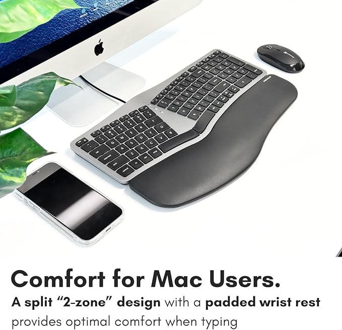 Macally Wired Ergonomic Keyboard for Mac - Compatible Backlit Apple Keyboard with Wrist Rest (Curved for Comfort) for MacBook Pro/Air, iMac, Mac mini