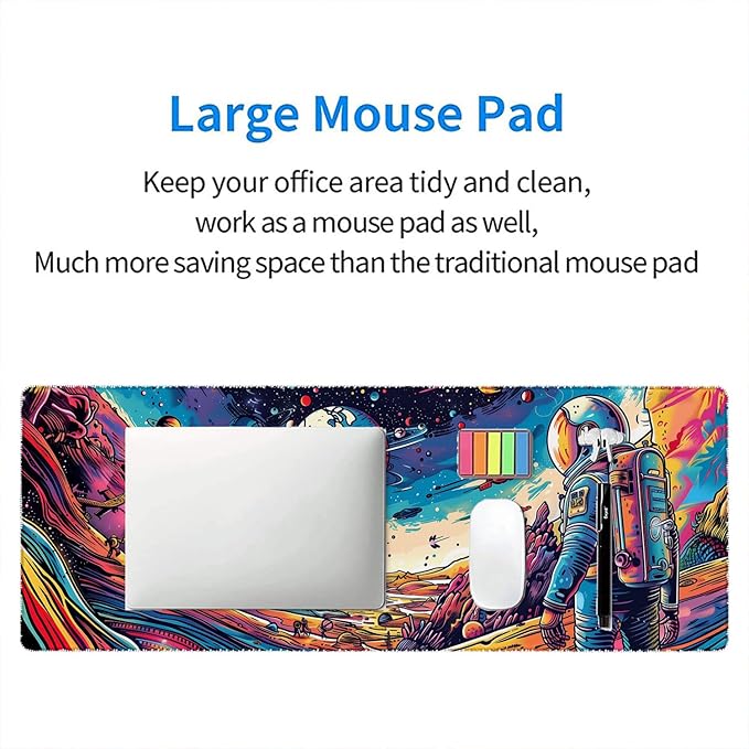 Space Planet Desk Mat Astronaut Spaceship Cosmic Large Gaming Mouse Mat with Stitched Edges,Non-Slip Waterproof Rubber Base Mous Mat 31.5"x11.8" Office Computer Keyboard Laptop Home