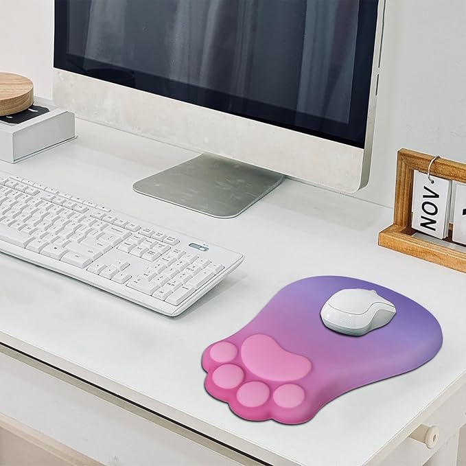 L-SPOUTTO Ergonomic Mouse Pad with Wrist Rest,Cute Cat Paw Mousepad Wrist Support,Comfortable Massage Design Computer Pain Relief Mouse Pad with Non-Slip PU Base for Desk Laptop Gaming,Pink&Purple