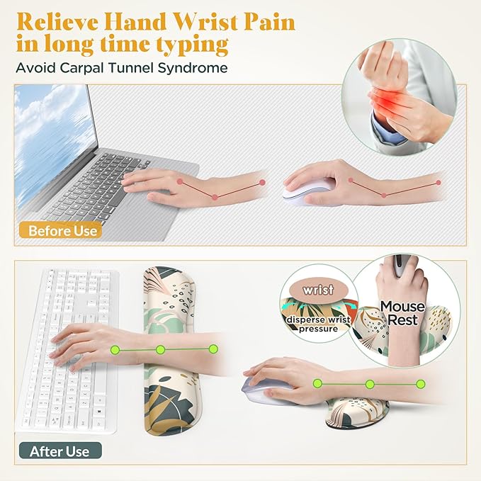 Gimars Enlarge Silky and Superfine Fabric Gel Memory Foam Keyboard Wrist Rest Set, Ergonomic Keyboard Mouse Wrist Support for Typing, Comfort for Office, Gaming, Computer-Morandi Blue