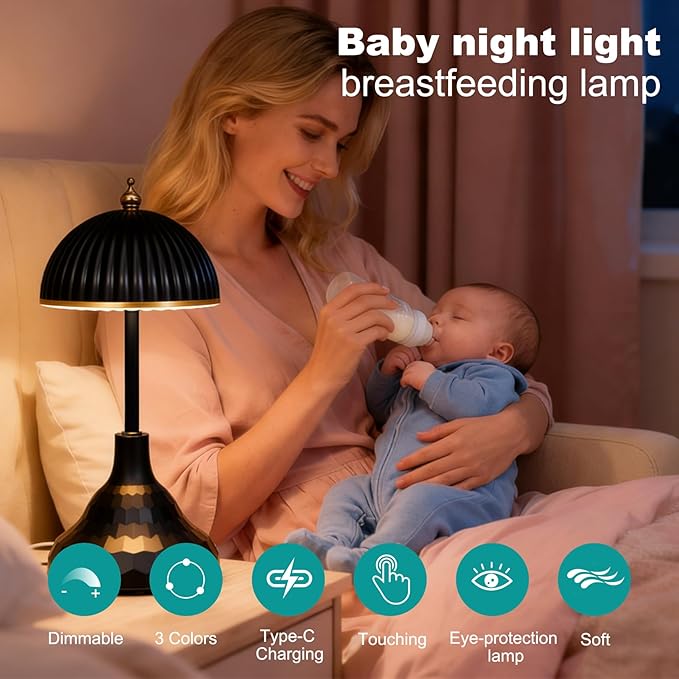 Touch lamp,night light for kids,rechargeable light,suitable for bedrooms, desks,terraces,and outdoor tables. Dimmable LED eye-protection night light,also an ideal Christmas gift for teenagers.(Black)