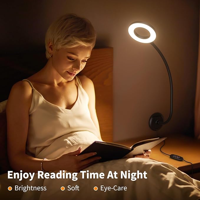 Reading Light Wall Mounted for Book in Bed at Night,Reading Lamp for Bedroom,Bedside,Headboard,Eye Care 5 Color & Brightness Adjustable, 360 Flexible Gooseneck, 2Units
