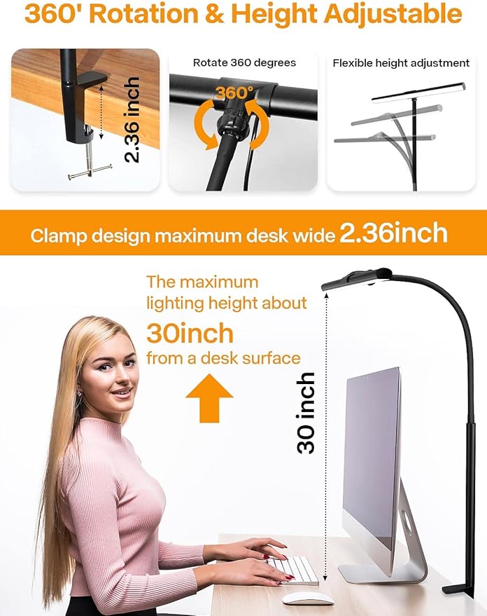 ACNCTOP Desk Lamp for Office Home - Eye-Caring Architect Task Lamp 25 Lighting Modes Adjustable LED Desk Lamp Flexible Gooseneck Clamp Light for Workbench Drafting Reading Study