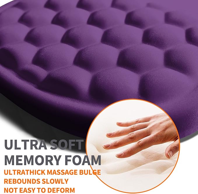 Ergonomic Joint Wrist Support Mouse Pad with Memory Foam Cushion Massage Bump, Carpal Tunnel Mousepad Slope Design for Wrist Rest, 11.8x7.9 in, Dark Violet