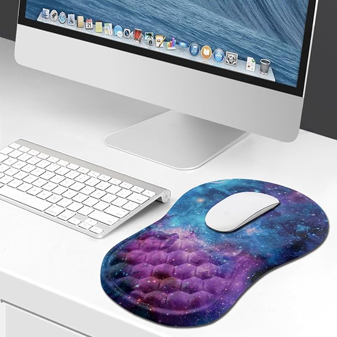 Hokafenle Ergonomic Mouse Pad Wrist Support, Wrist Rest Mousepad for Carpal Tunnel with Integrated Memory Foam Slope Massage Bulge (11.8x7.9 inch,Galaxy Nebula Space)