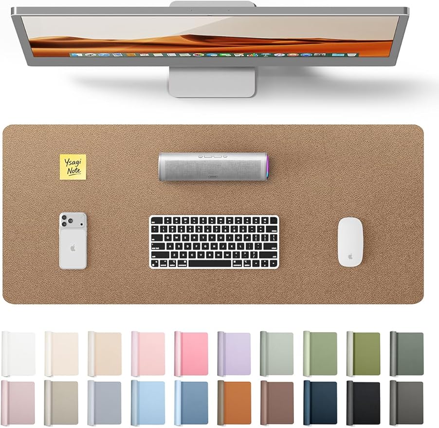 YSAGi Leather Desk Protector, Office Mat, Large Mouse Mat, Non-Slip PU Leather Blotter, Laptop Desk Pad, Waterproof Writing Pad for Office and Home (Bronze, 23.6" x 13.8")