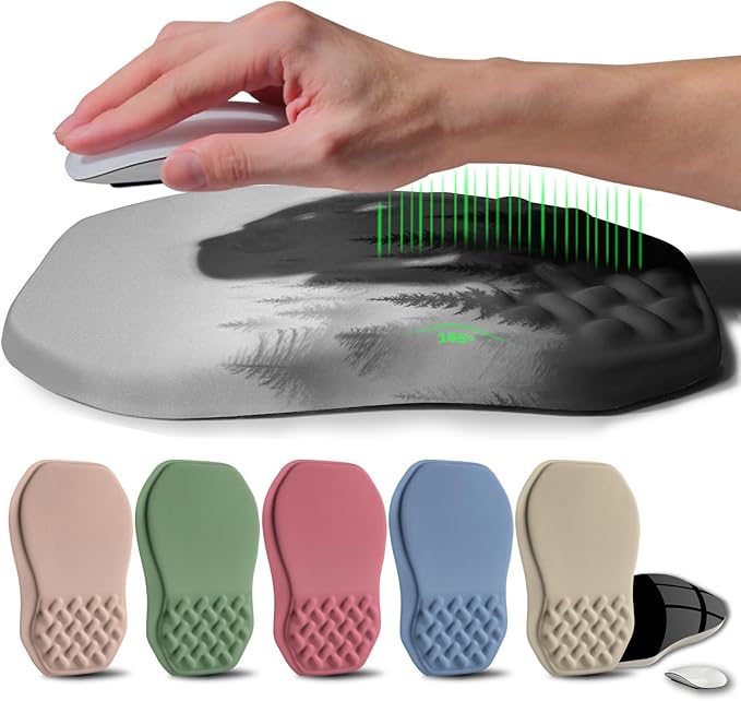 Ergonomic Raised Mouse Pad Wrist Support with Bilateral Slope Memory Foam Mousepad for Wrist Rest and Carpal Tunnel Support 11.8x7.9〃Forest