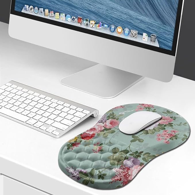 Hokafenle Ergonomic Mouse Pad Wrist Support, Wrist Rest Mousepad for Carpal Tunnel with Integrated Memory Foam Slope Massage Bulge (11.8x7.9 inch,Graceful Peony)