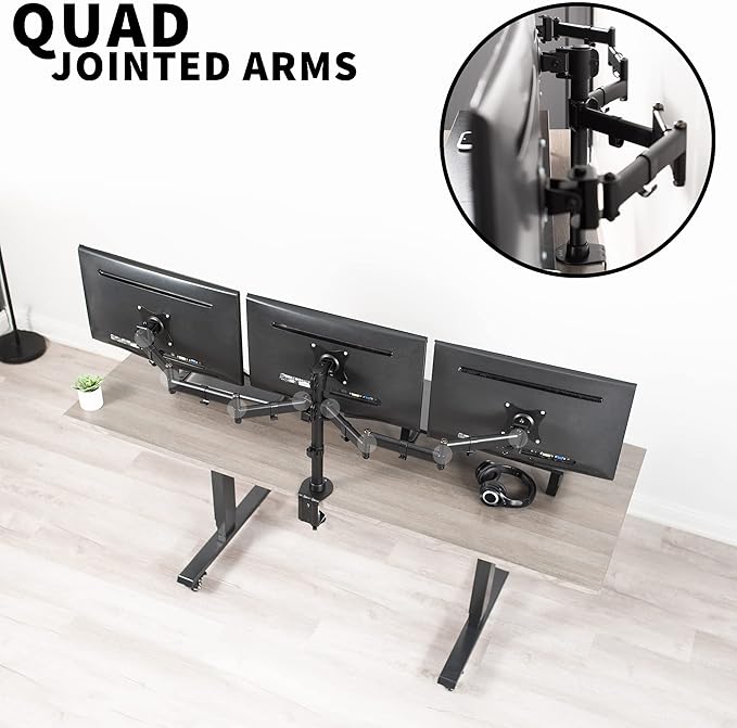 VIVO Triple Monitor Adjustable Heavy Duty Mount, Articulating Stand for 3 LCD Screens up to 24 inches STAND-V003M