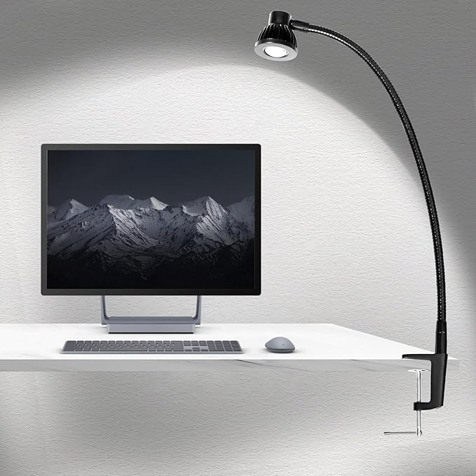 Hersi High Bright 5w 35‘’Long Flexible Arm Desk Lamp Metal Architect LED Task Light with Clamp, Adjustable Folding Twin-Arm Clip-on Table Lamp,Black for Home Office (Black)
