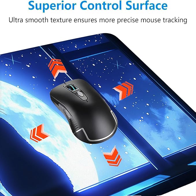Anime Cat Desk Mat Gaming Mouse Pad Cartoon Cute Cat Looking Moon Large Gaming Mouse Mat with Stitched Edges,Non-Slip Waterproof Rubber Base Mous Mat Office Computer Keyboard Laptop Home 31.5"x11.8"