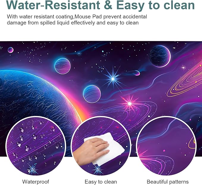 Interstellar Extended Gaming Mouse Pad 35.4x15.7Inch Large Desk Mat Anti-Slip Rubber Base & Durable Stitched Edges for Gamers Smooth Mouse Writing Surface for Desk Office/Home