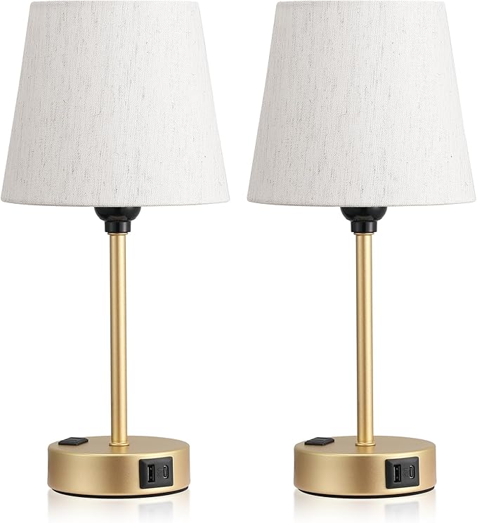 Acaxin Lamp for bedrooms Set of 2 - Nightstand Bedroom Lamp with USB C Port and AC Outlet Charging, 3 Way Dimmable Touch Control Bed Side Table Lamp, Small Night Stand Light for Kids/Guest Room