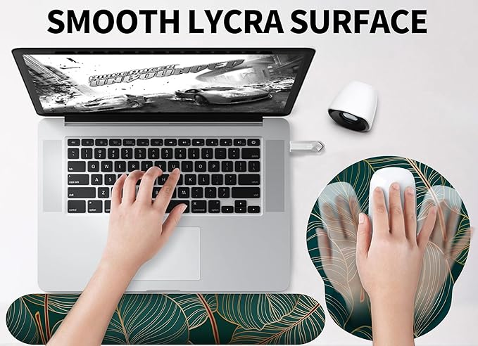 eulps Mouse Pad Wrist Support, Ergonomic Memory Foam Keyboard Wrist Pad & Gel Wrist Rest Set for Computer Keyboard for Easy Typing for Office & Home (Tropical Plants Set)