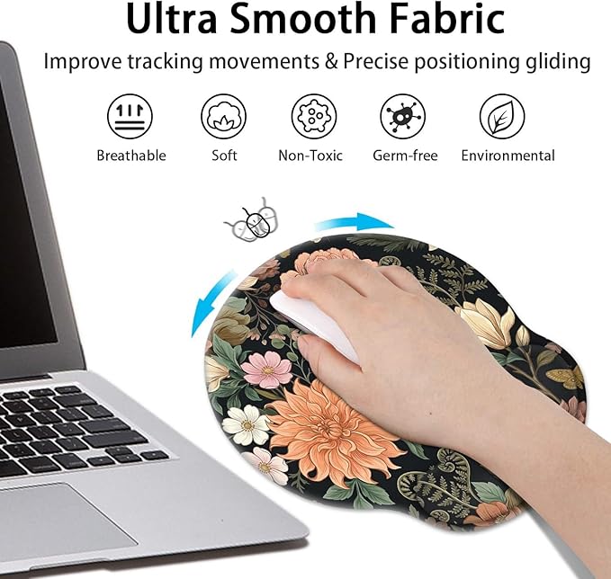 Britimes Spring Flower Leaves Floral Colorful Ergonomic Mouse Pad Set with Wrist Rest Non-Slip Rubber Base Wrist Cushion Support and Coasters Mousepad with Wrist Support for Computer Keyboard and Desk