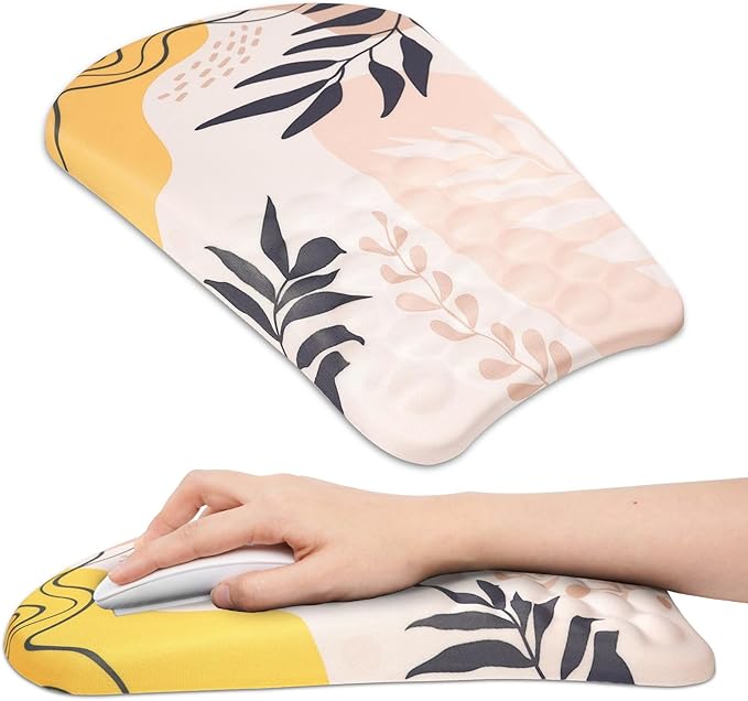 Ergonomic Wrist Mouse Pad with Massage Design, Wrist Rest Mousepad with Memory Foam Non-Slip PU Base, Mouse Pad with Wrist Support for Wireless Mouse & Desk, Y Boho Leaves