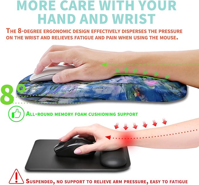 Ergonomic Mouse Pad Wrist Support with Memory Foam Massage Bulge, Carpal Tunnel Mousepad Wrist Rest for Mouse(12x8 inch, Lotus Pond)